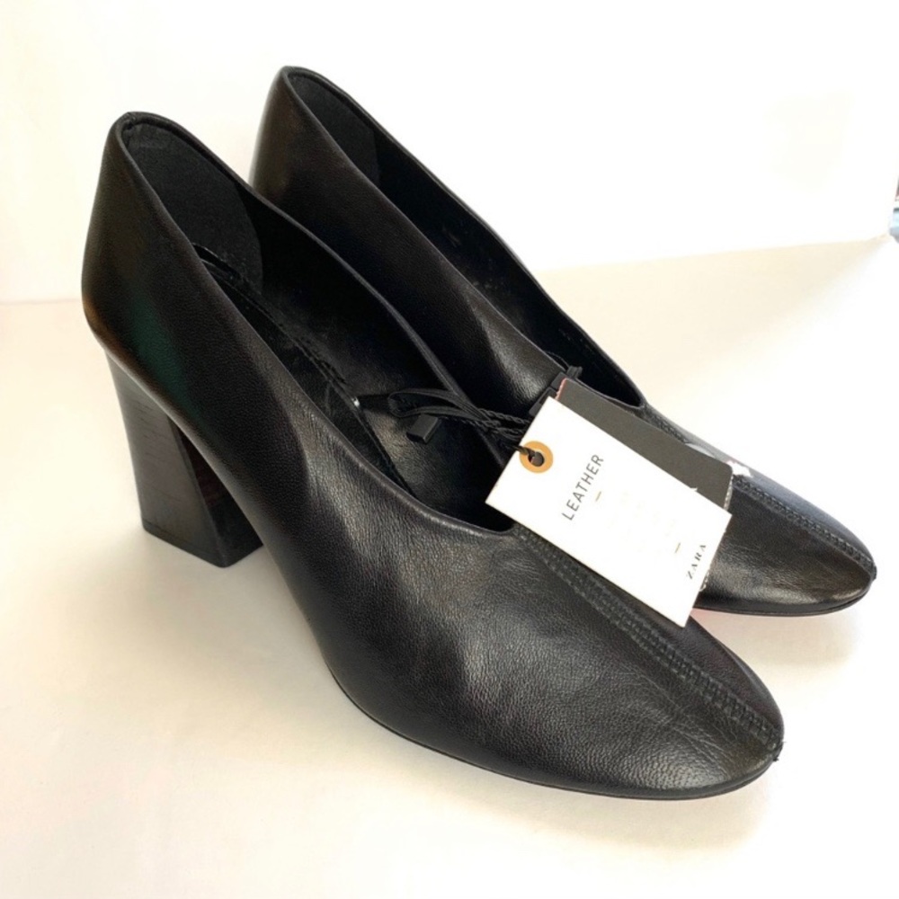 Zara leather block heels 38 7 1/2 NWT